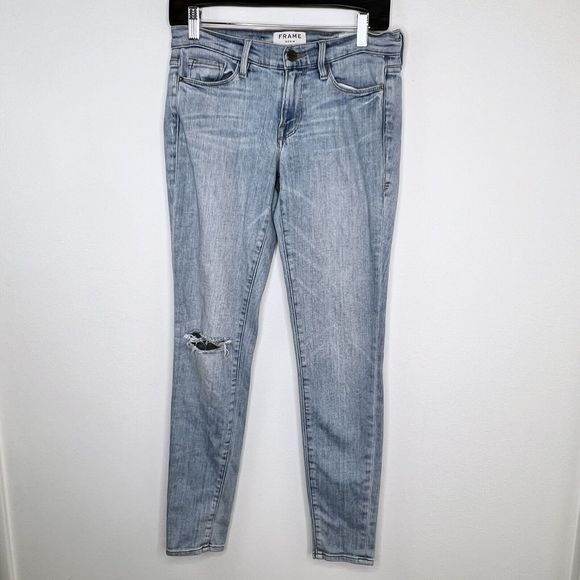 Frame Womens Jeans Le Skinny de Jeanne  Size 27  Mckinney Light Wash Ripped - Picture 2 of 6